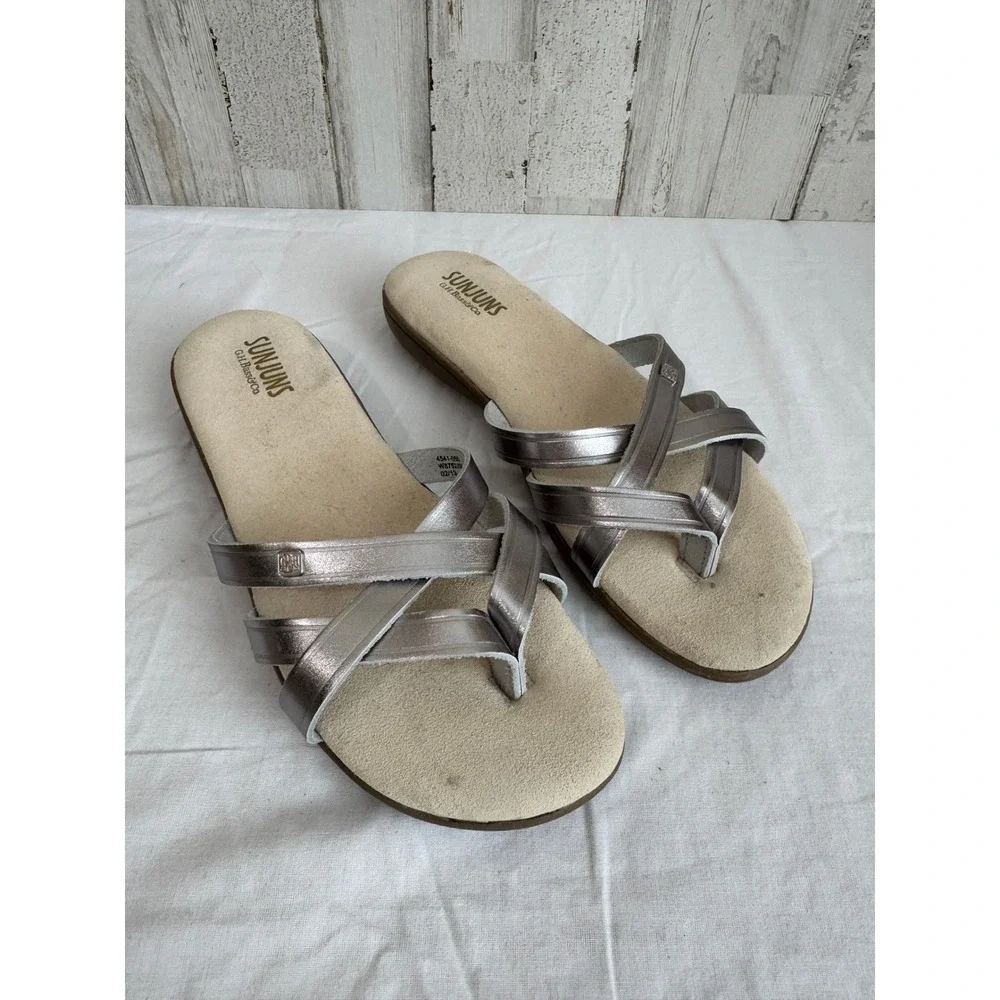 G.H. Bass Sunjuns Sandals Womens 7.5 Silver Leather Strappy Summer Beach Comfort